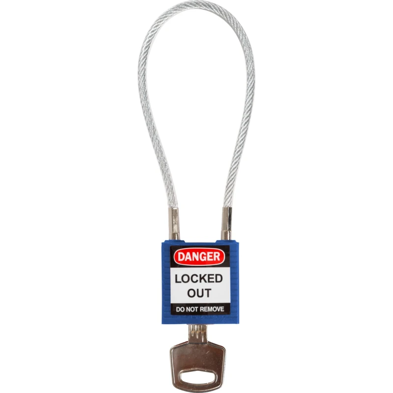 RS PRO Blue 1-Lock Lockout Rugged Reinforced Nylon Body with Sheathed Steel Cable Keyed COMPACT CABLE PADLOCK BLUE 20CM KD