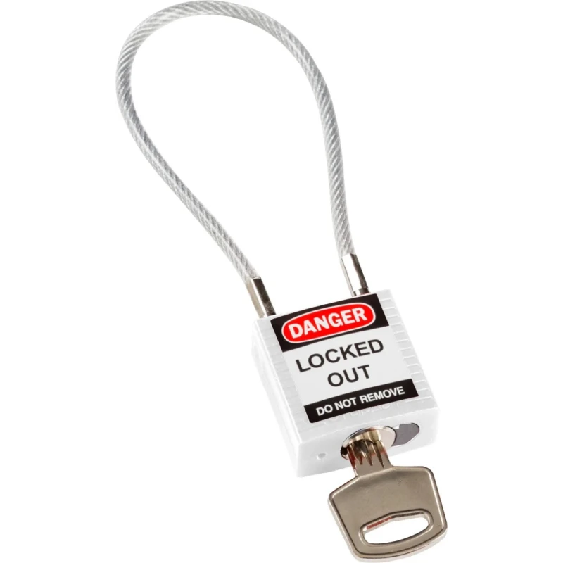 Brady White Rugged Reinforced Nylon Body Compact Cable Padlock with Sheathed Steel Cable COMPACT CABLE PADLOCK WHITE 20CM KD