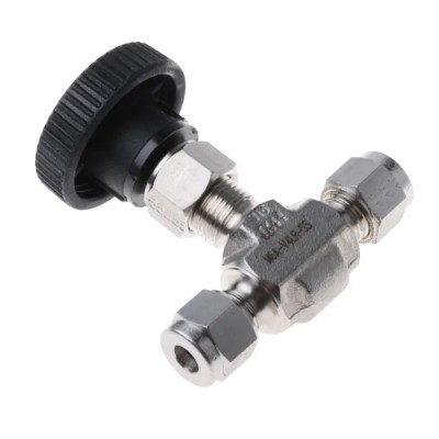 Parker Stainless Steel Needle Valve Inline 1/4in Double Ferrule Tube Fitting Ends, Hard Seat Stem, Teflon Packing M6A-V4LR-SS