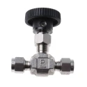 Parker Stainless Steel Needle Valve Inline 1/4in Double Ferrule Tube Fitting Ends, Hard Seat Stem, Teflon Packing M6A-V4LR-SS