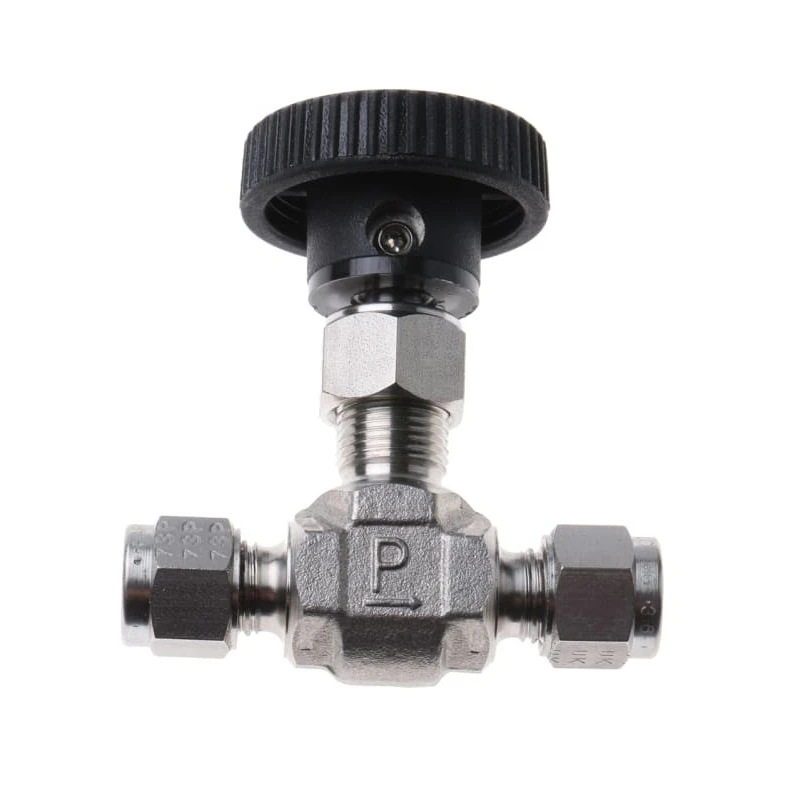 Parker Stainless Steel Needle Valve Inline 1/4in Double Ferrule Tube Fitting Ends, Hard Seat Stem, Teflon Packing M6A-V4LR-SS
