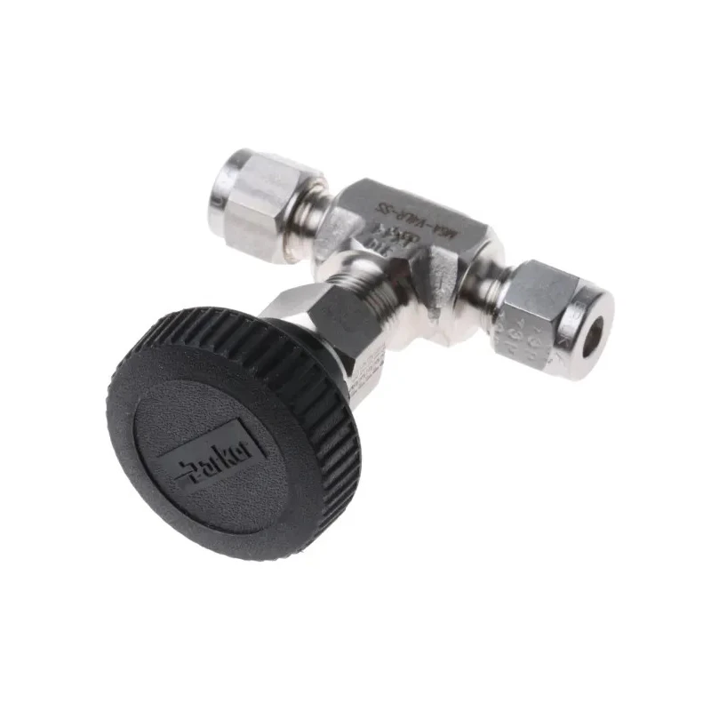 Parker Stainless Steel Needle Valve Inline 1/4in Double Ferrule Tube Fitting Ends, Hard Seat Stem, Teflon Packing M6A-V4LR-SS
