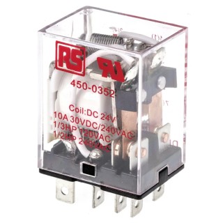 RS PRO Plug-in Power Relay 24V dc Coil 10A Switching Current DPDT 450-0352