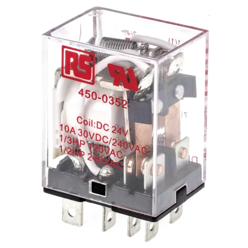 RS PRO Plug-in Power Relay 24V dc Coil 10A Switching Current DPDT 450-0352