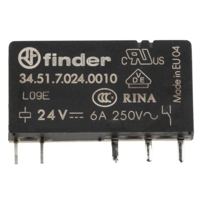 Finder Power Relay 24V DC Coil, 6A Switching Current, SPDT, PCB Mount 34.51.7.024.0010