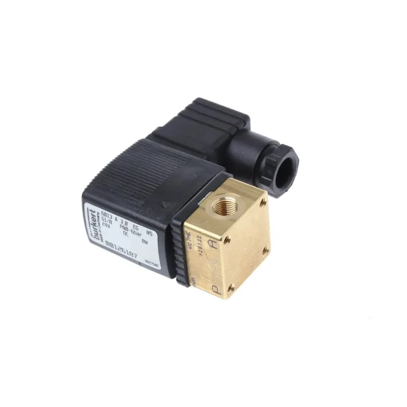Burkert 2 Port Normally Closed Brass Body Solenoid Valve 24V DC 6 bar 3mm Orifice Diameter 126187