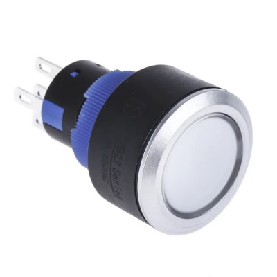 RS PRO Illuminated Momentary Push Button Switch Panel Mount 22.2 mm Cutout SPDT White LED IP65 250 V AC 175-8301