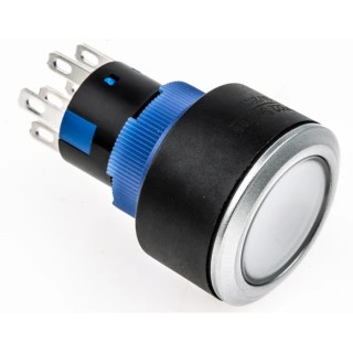 RS PRO Illuminated Push Button Switch Momentary Panel Mount DPDT Yellow LED IP65 22.2 mm Cutout 250V 175-8325