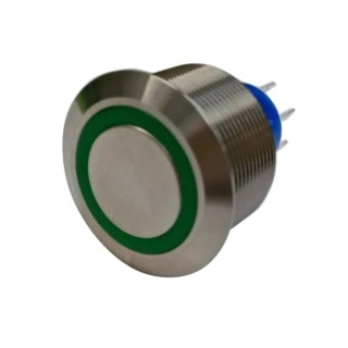 RS PRO Illuminated Momentary Push Button Switch, Panel Mount, DPDT, Green LED, IP67 Rated, 25.2 mm Cutout, 250 V AC 175-8369