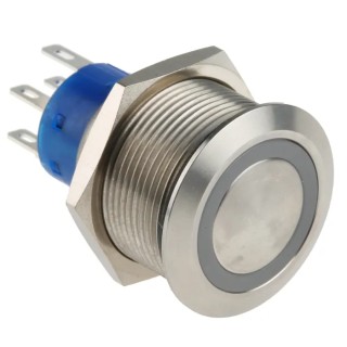 RS PRO Illuminated Momentary Push Button Switch, Panel Mount, 22.2 mm Cutout, DPDT, Blue LED, IP67, 250V AC, 250V DC 175-9235