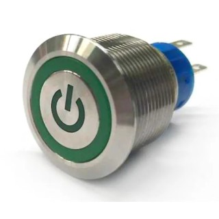 RS PRO Illuminated Momentary Push Button Switch Panel Mount 22.2 mm Cutout SPDT Green LED IP67 250V AC 175-9232