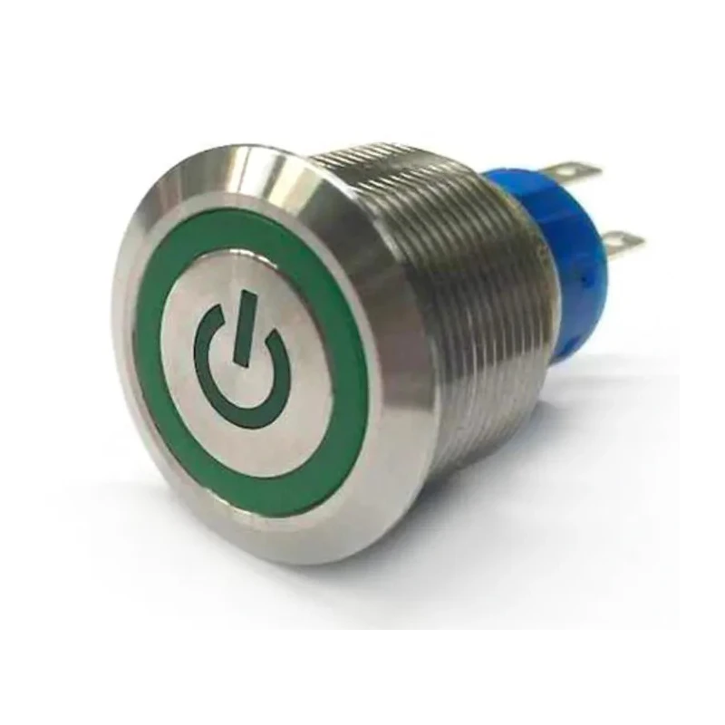 RS PRO Illuminated Momentary Push Button Switch Panel Mount 22.2 mm Cutout SPDT Green LED IP67 250V AC 175-9232