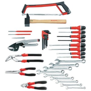 Facom 35 Piece Mechanical Tool Kit with Hammer, Hex Keys, Pliers, Punch, Riveter, Saw, Screwdriver, Spanners CM.35PB