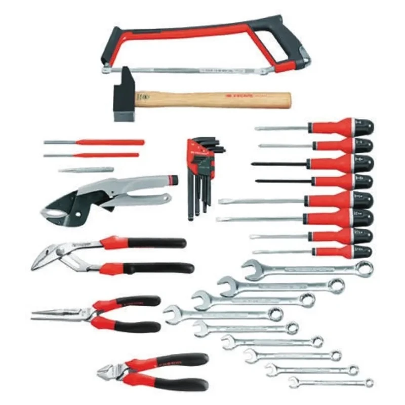 Facom 35 Piece Mechanical Tool Kit with Hammer, Hex Keys, Pliers, Punch, Riveter, Saw, Screwdriver, Spanners CM.35PB