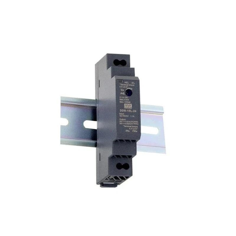 MEAN WELL DDR-15L-15 DC/DC Converter, 24V Output, 18-75V DC Input, 15W Power, DIN Rail Mount, 4-Pin, -40°C to 85°C DDR-15L-15