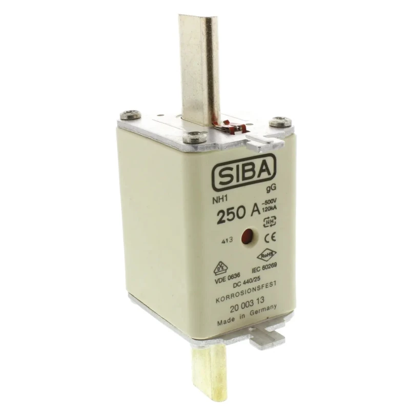 SIBA 250A NH Fuse NH1 500V AC High Rupture Capacity Blade Type 4184219