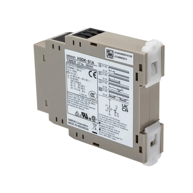 Omron H3DK Series DIN Rail Timer Relay 1-Contact Multifunction, 12 to 240 V DC / 12 V AC, 0.1 s to 1200 h 