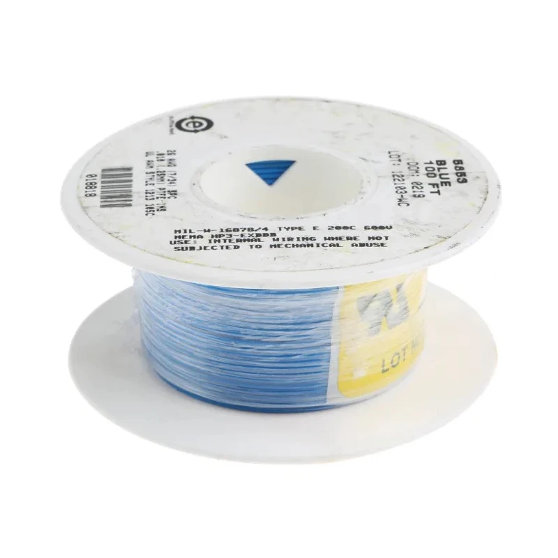 Alpha Wire Hook Up Wire TEFLON Series Blue 26 AWG 7x0.16 mm Core Strands 0.99 mm OD 600V 200°C 30m 5853 BL005