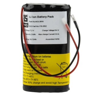 RS PRO 7.2 V Lithium-ion Rechargeable Battery Pack 2.6 Ah 2 Cells Lead Termination 176-9352