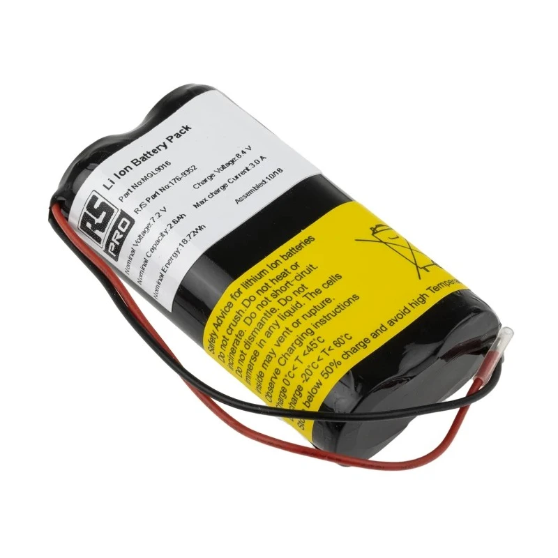 RS PRO 7.2 V Lithium-ion Rechargeable Battery Pack 2.6 Ah 2 Cells Lead Termination 176-9352