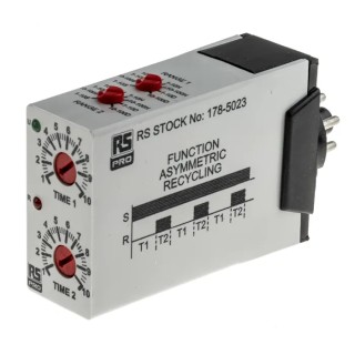 RS PRO Timer Relay 8-Contact DPDT 12 to 250 V DC/12V, 240 V AC, 0.1 s to 10 Days 1-Function 178-5023