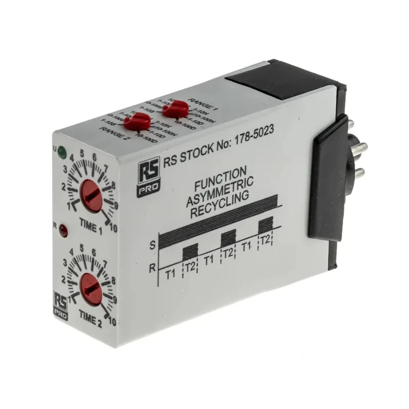 RS PRO Timer Relay 8-Contact DPDT 12 to 250 V DC/12V, 240 V AC, 0.1 s to 10 Days 1-Function 178-5023