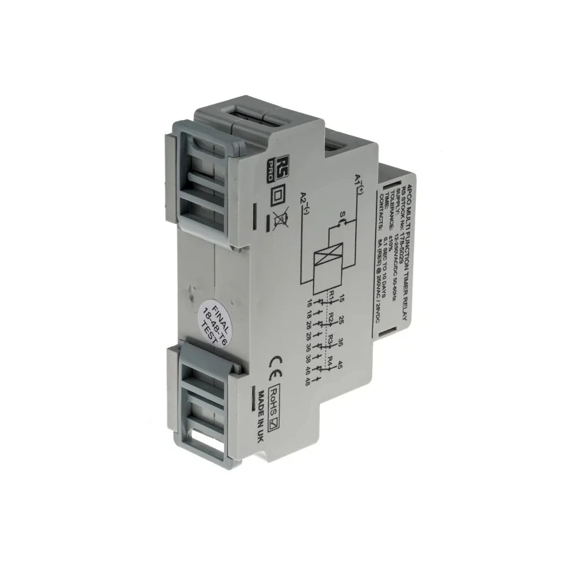RS PRO DIN Rail Timer Relay Multifunction 4PDT 4-Contact 12 to 250 V DC 12V AC 240V AC 0.1 s to 10 Days 178-5029