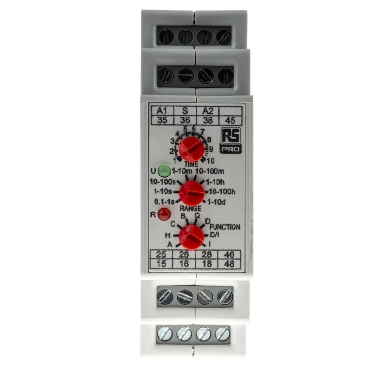 RS PRO DIN Rail Timer Relay Multifunction 4PDT 4-Contact 12 to 250 V DC 12V AC 240V AC 0.1 s to 10 Days 178-5029