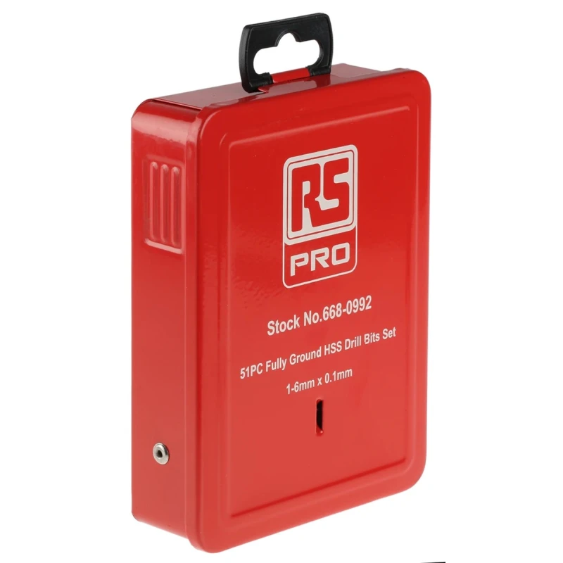 RS PRO 51-Piece HSS Twist Drill Bit Set for Metal, Sizes 1 mm to 6 mm, 0.1 mm Increments 668-0992