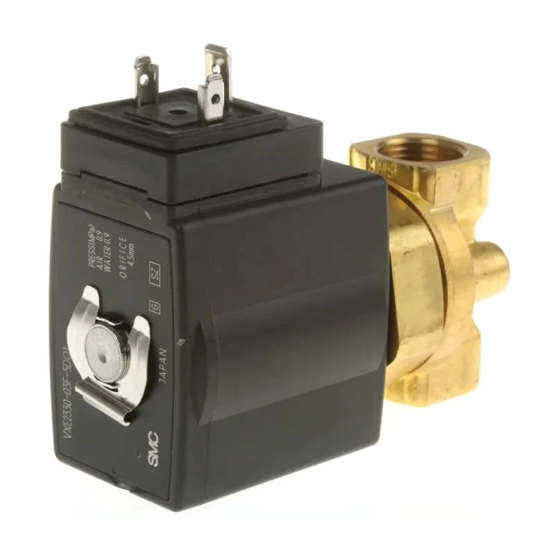 SMC Solenoid Valve 2 Port Normally Closed Brass Body 3/8 in, 24V DC VXE2330-03F-5DO1