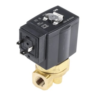 SMC Solenoid Valve, 2 Port, Normally Closed, 24V, 1/4 inch Inlet Port, Brass Body VXE2330-02F-5DO1