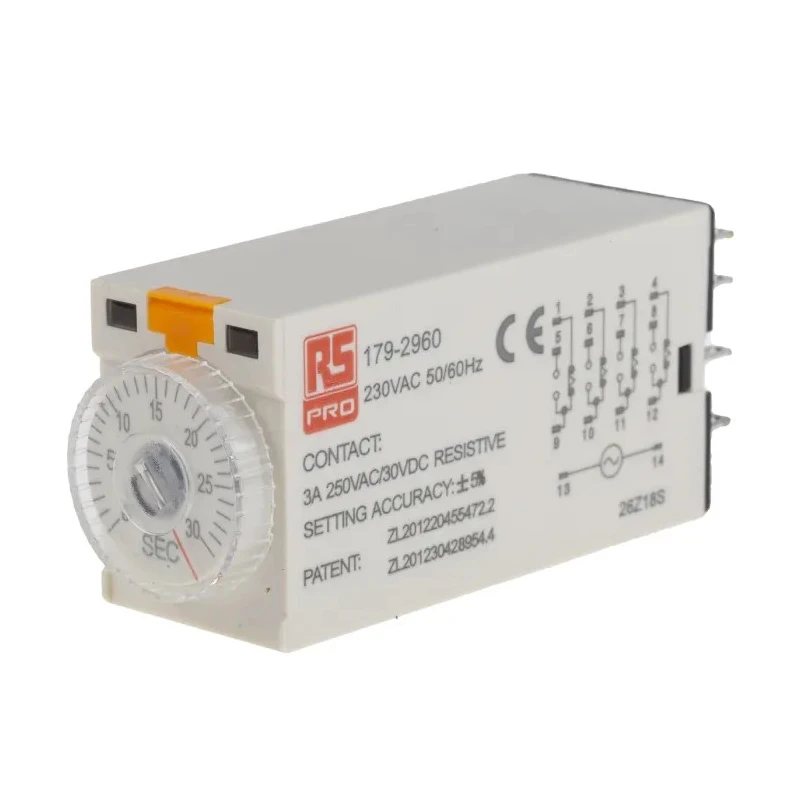 RS PRO Timer Relay 4-Contact 230V AC 1 to 30 s ON Delay 4PDT Switch Configuration 179-2960