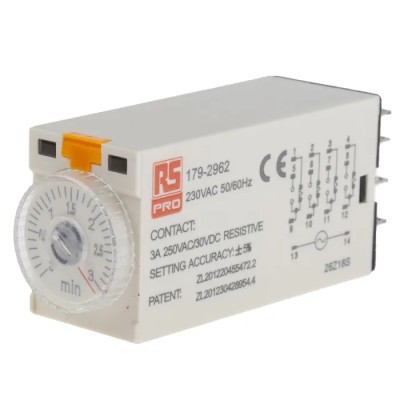RS PRO Timer Relay 4-Contact 230V AC 0.1 to 3 min On Delay 4PDT 14-Pin Dial Adjustment 179-2962