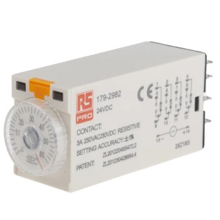 RS PRO Timer Relay 4-Contact 24 V DC AC 2 to 60 s ON Delay 4PDT Switch Configuration 179-2982