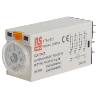 RS PRO Timer Relay 4-Contact 110V AC 1 to 30 s ON Delay 4PDT Switch Configuration 179-2970
