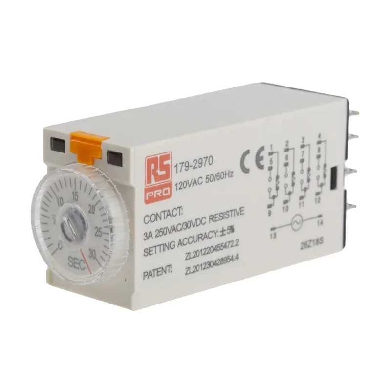RS PRO Timer Relay 4-Contact 110V AC 1 to 30 s ON Delay 4PDT Switch Configuration 179-2970