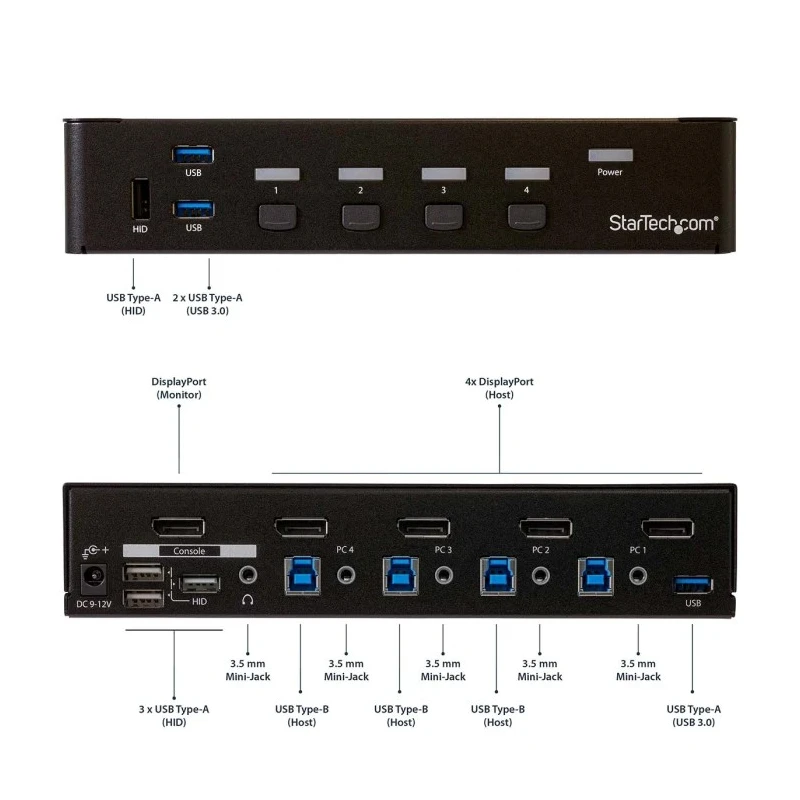 StarTech.com 4 Port 1 Display USB DisplayPort KVM Switch 3.5 mm Stereo Audio 3840 x 2160 Pixel Maximum Resolution SV431DPU3A2