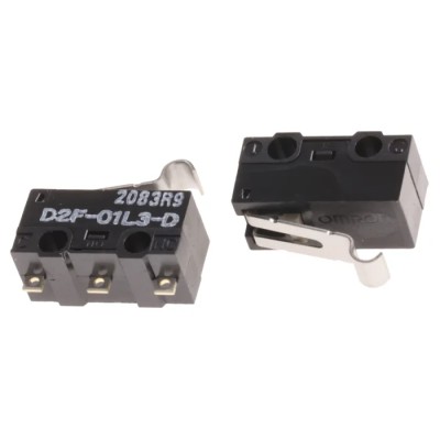 Omron Simulated Roller Lever Ultra Subminiature Micro Switch, Solder Terminal, 3A, 30V DC, SPDT, IP40 D2F-01L3-D