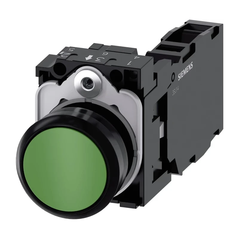 Siemens SIRIUS ACT 3SU11 Series Push Button Switch Momentary Panel Mount 22 mm Cutout SPDT 10A 500V DC/AC 3SU1100-0AB40-1FA0