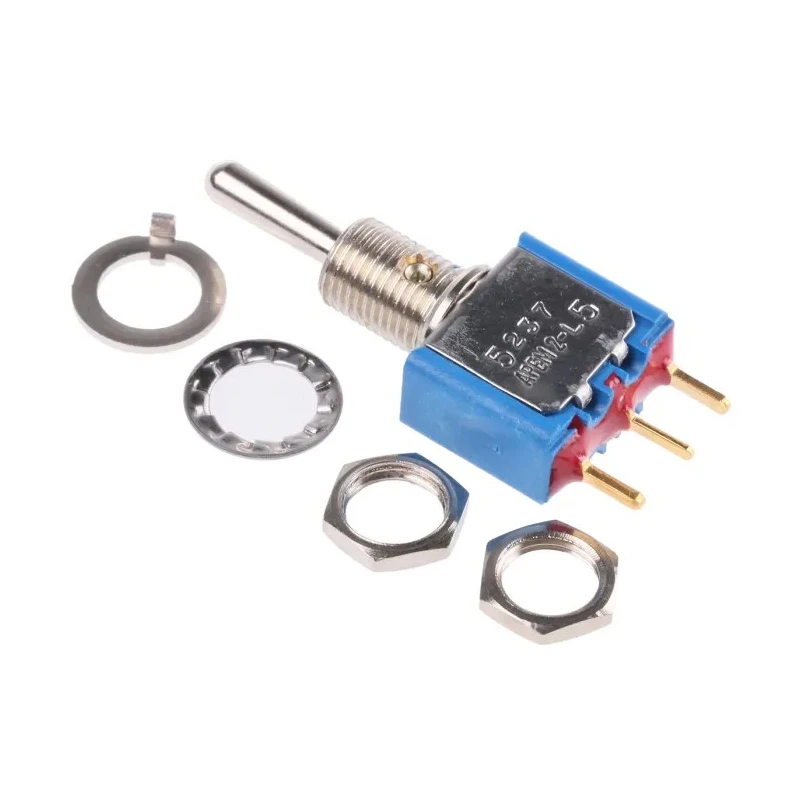 APEM Toggle Switch PCB Mount On-Off-On SPST 24 V dc 250 V ac PC Terminal Nickel Plated Brass Actuator 5237CDB