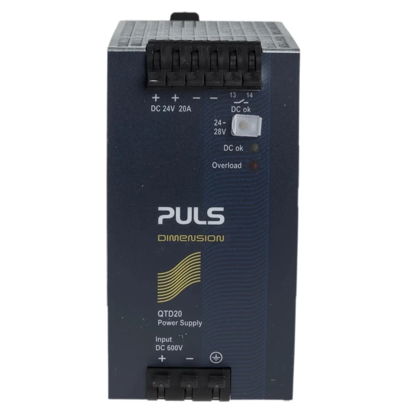PULS DC/DC Converter 24V DC Output 20A, 600V DC Input, DIN Rail Mount, 480W, Max Operating Temp 70°C, Model QTD20.241