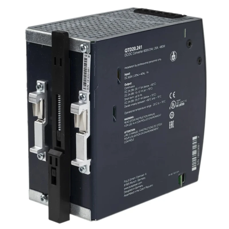 PULS DC/DC Converter 24V DC Output 20A, 600V DC Input, DIN Rail Mount, 480W, Max Operating Temp 70°C, Model QTD20.241