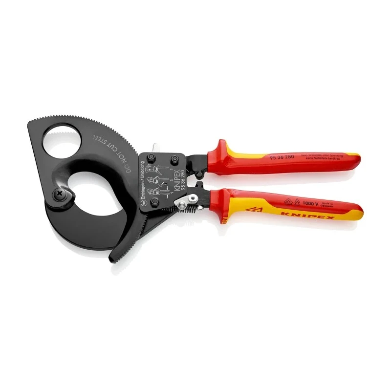 Knipex VDE/1000V Approved Ratchet Action Ratchet Cable Cutter 280mm Maximum Cutting Capacity 52mm Model 95 36 280