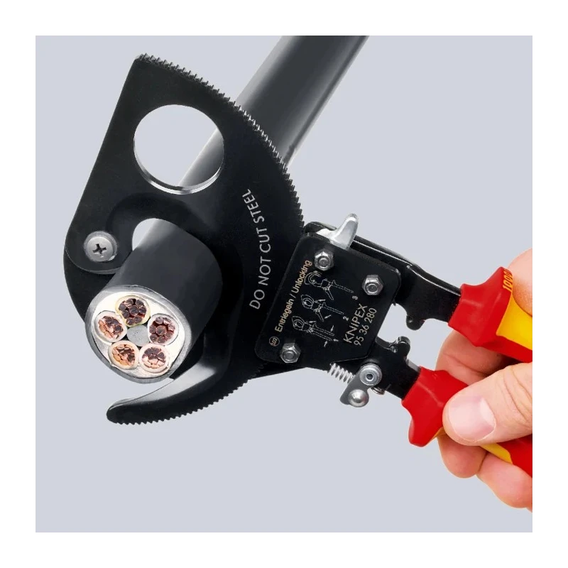 Knipex VDE/1000V Approved Ratchet Action Ratchet Cable Cutter 280mm Maximum Cutting Capacity 52mm Model 95 36 280