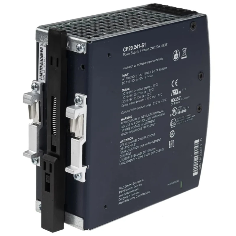 PULS DIN Rail Power Supply 24 V dc, 480 W, 20 A Output, 100-240 V ac Input CP20.241-S1