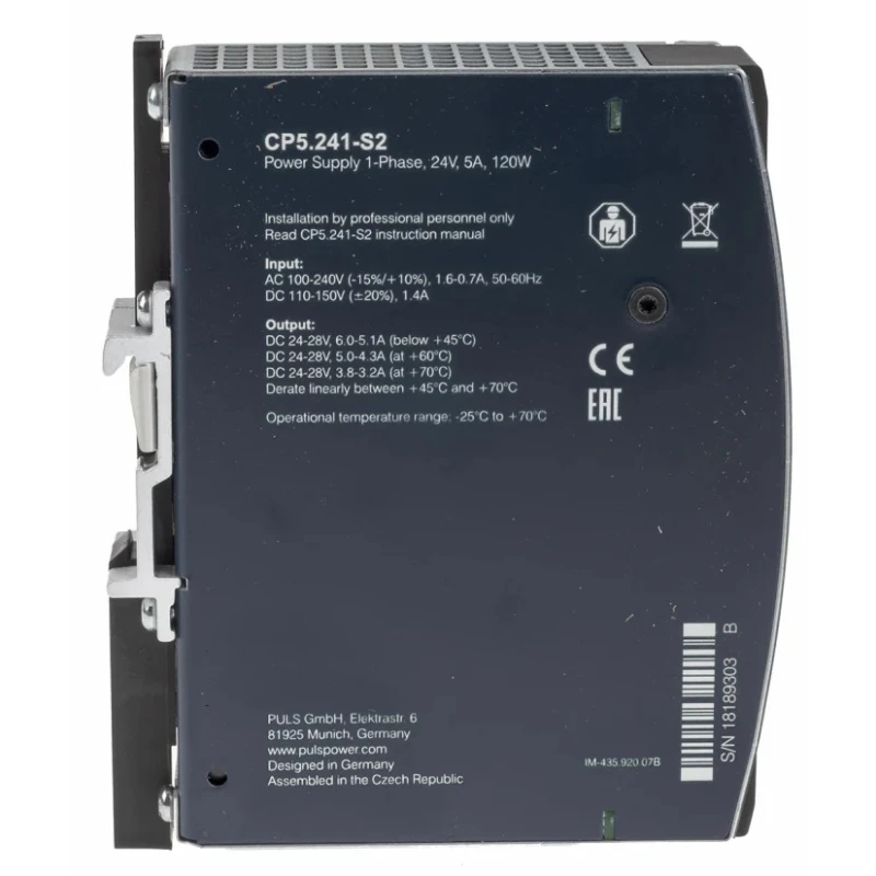 PULS CP DIN Rail Power Supply 150 V DC, 240 V AC Input, 24 V DC 5 A Output, 120 W CP5.241-S2