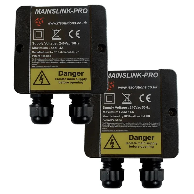 RF Solutions Remote Control System 869.5 MHz 2 Channels 230V AC 5 km Range MAINSLINKPRO