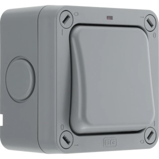 BG Electrical Grey 2 Way Rocker 1 Gang Surface Mount Light Switch IP66 20A 250V Polycarbonate Storm Series WP12-02