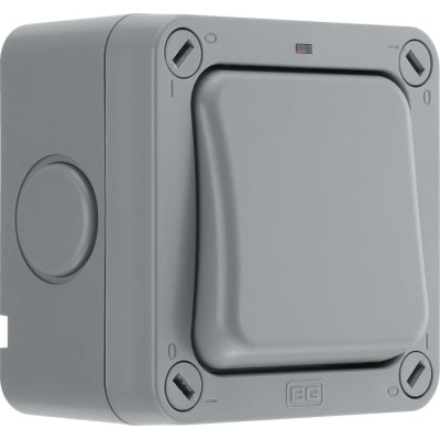 BG Electrical Grey 2 Way Rocker 1 Gang Surface Mount Light Switch IP66 20A 250V Polycarbonate Storm Series WP12-02