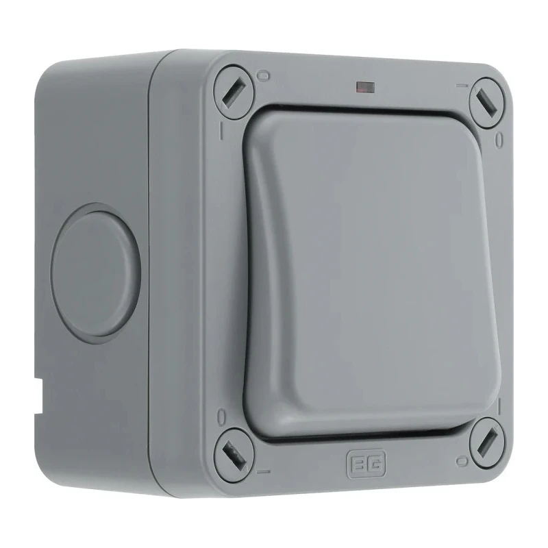 BG Electrical Grey 2 Way Rocker 1 Gang Surface Mount Light Switch IP66 20A 250V Polycarbonate Storm Series WP12-02